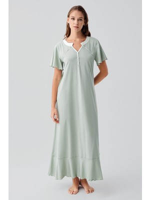 Artış Collection Kısa Kollu Düğmeli Uzun Esnek Pamuklu Gecelik 19100