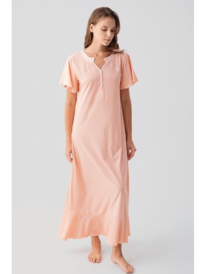Artış Collection Kısa Kollu Düğmeli Uzun Esnek Pamuklu Gecelik 19100