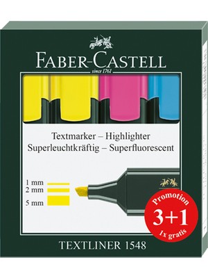Faber-Castell Fosforlu Kalem 3+1 1548 Renkli 1 mm 2 mm 5 mm Ölçülerle Yüksek Kalite