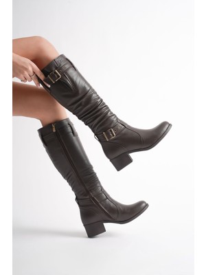 Analin Shoes Kadın Hakiki Deri Körüklü Ayarlanabilir Tokalı Çizme - Kahve