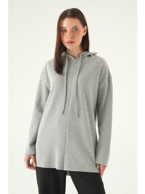 Rays Gri Kapüşonlu Uzun Kol Tunik 3087A