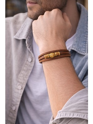 Herşey Nota Aurum Nomad – El Işlemeli Detaylı Hakiki Deri Erkek BILEKLIK-1377