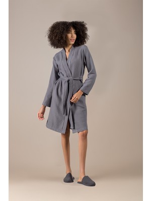 Barine Waffle Gofre Dokulu Pike Bornoz Gri