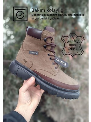 Liarca Hakiki Deri  Garantili Soğuk Geçirmez Kaymaz Eva Alt ve Rahat Iç Taban Kışlık Erkek Bot