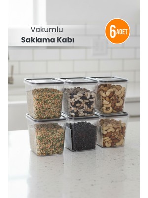 Orvila 6'lı Şeffaf Sızdırmaz Vakumlu Erzak Saklama Kabı Bakliyat Saklama Kutusu 1,6 L