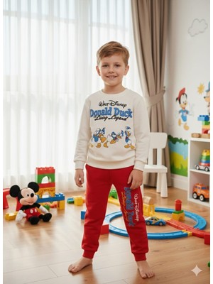 Bubiee Baby Erkek Çocuk Disney Donald Duck Baskılı 3 Iplik Şardonlu Alt Üst Eşofman Takımı