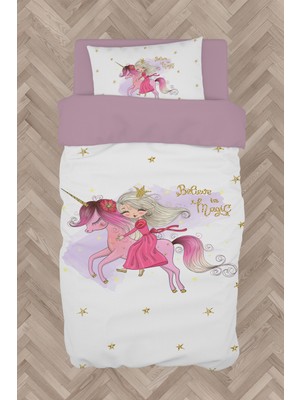 Mekta Home  Unicorn Üzerinde Prenses Kız Desenli Nevresim Takımı