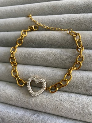 Pink Taşlı/kalpli Çelik Bileklik