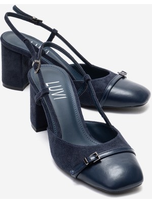 Luvi Desıa Lacivert Süet Kadın Kalın Topuklu Ayakkabı