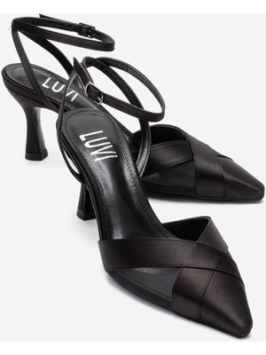 Luvi Estela Siyah Saten File Detaylı Kadın Topuklu Ayakkabı