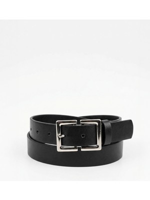 Rays 445 Çift Tokalı Gümüş Kemer Siyah