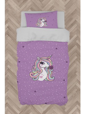 Mekta Home  Mor Unicorn Desenli Nevresim Takımı