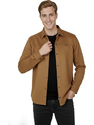 Rizzup Taba Premium Süet Dokulu Slim Fit Erkek Gömlek - Ceket Formunda 2500556