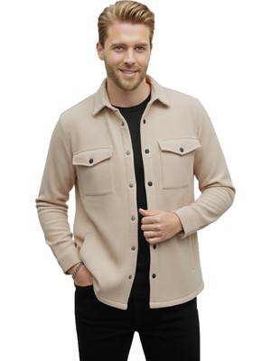 Rizzup Bej Dar Kesim Erkek Çıtçıtlı Spor Ceket – Fitilli Örme Kumaş, Modern Şehir Stili 2500558