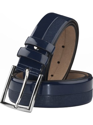 Rizzup Erkek Lacivert Nokta Desenli Kemer Rugan 3,5 cm Erkek Suni Deri Kemer 1801310