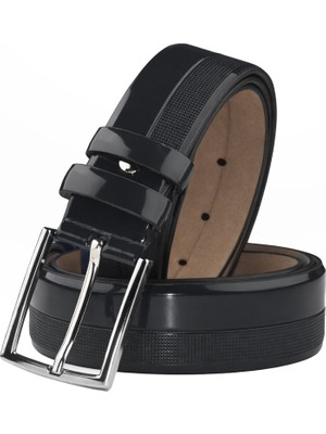 Rizzup Erkek Siyah Nokta Desenli Kemer Rugan 3,5 cm Erkek Suni Deri Kemer 1801310