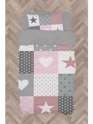 Mekta Home  Soft Yıldız ve Kalp Desenli Nevresim Takımı