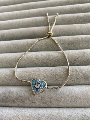 Pink Zirkonyum Kaplama Bileklik Kalp Gümüş Renk