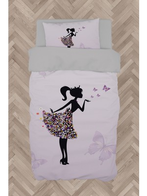 Mekta Home  Kelebekli Prenses Desenli Nevresim Takımı