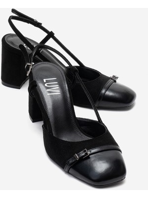 Luvi Desıa Siyah Süet Kadın Kalın Topuklu Ayakkabı