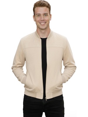 Rizzup Erkek Bej Dar Kesim Likralı Fermuarlı Süet Ceket – Mevsimlik Ince Premium Mont 2504334