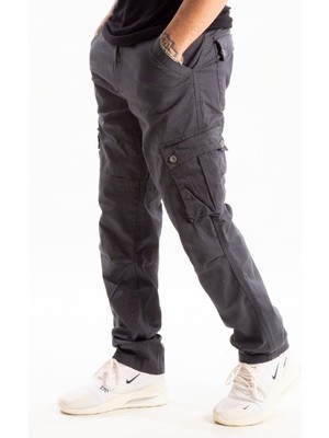 Rizzup Antrasit Geniş Kesim Gabardin Kargo Pantolon – Likralı Outdoor Stil Çok Cepli Erkek Pantolon 1705421