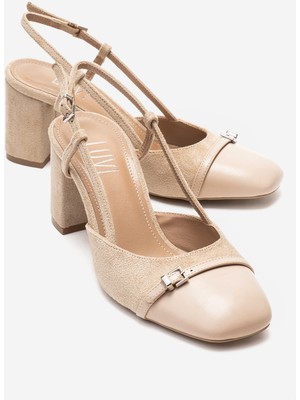 Luvi Desıa Bej Süet Kadın Kalın Topuklu Ayakkabı