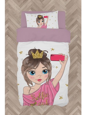 Mekta Home  Selfie Yapan Prenses Kız Desenli Nevresim Takımı