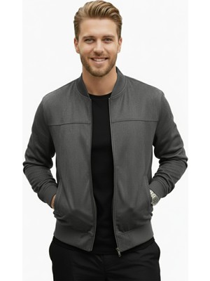 Rizzup Erkek Gri Dar Kesim Likralı Fermuarlı Süet Ceket – Mevsimlik Ince Premium Mont 2504334