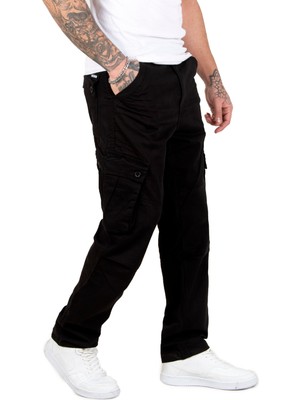 Rizzup Siyah Geniş Kesim Gabardin Kargo Pantolon – Likralı Outdoor Stil Çok Cepli Erkek Pantolon 1705421