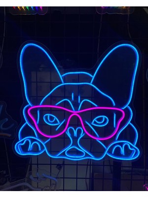 Neonled French Bulldog Neon LED Figür Dekoratif Aydınlatma (52X49 Cm)