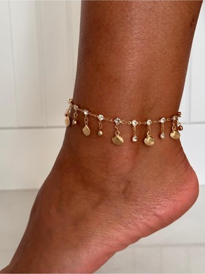 Hercy Zirkon Taşlı Sallantılı Halhal | Deniz Kabuğu Halhal | Şıkır Şıkır Halhal | Altın Kaplama