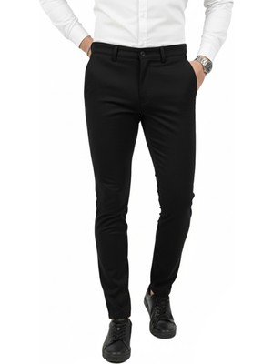 Rizzup Erkek Siyah Modern Fit Likralı Kumaş Pantolon Günlük & Ofis Kullanımı 2602020