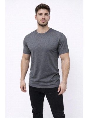 Axxel Erkek Gri Melanj Kısa Kollu Bisiklet Yaka T-SHIRT-D677