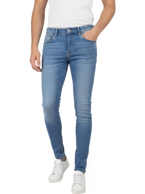 Rizzup Likralı Taşlanmış Dar Kesim Kot Pantolon Slim Fit Mavi Erkek Jean 2608440