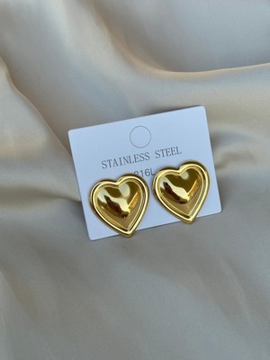 Hercy 316 L Paslanmaz Çelik Gold Kalp Model Küpe | Kalp Küpe