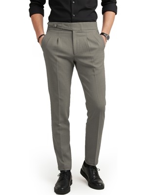 Rizzup Erkek Haki Likralı Italyan Kesim Pileli Kemer Tokalı Şık Kumaş Pantolon 2601020