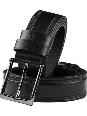 Rizzup Siyah Hakiki Deri Kemer Kenarları Dikiş Desenli Kısaltılabilir Erkek Kemer 2602668