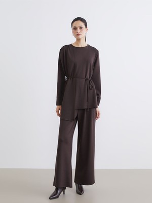 Lcw Kahverengi Beli Lastikli Geniş Paça Kadın Eşofman Altı