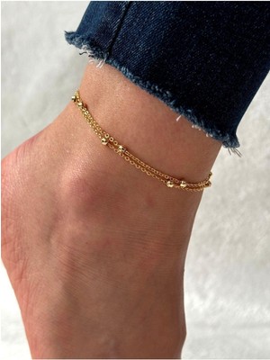 Hercy Altın Kaplama Top Halhal | Gold Top Top Halhal | Gold Zincir Halhal