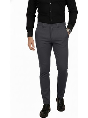 Rizzup Füme Dar Kesim Beli Lastikli Çizgi Dokulu Likralı Erkek Pantolon – Şık & Konforlu Tasarım 2600700