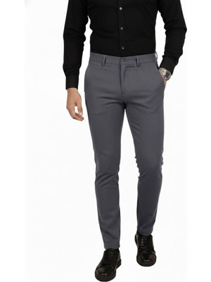 Rizzup Antrasit Dar Kesim Beli Lastikli Çizgi Dokulu Likralı Erkek Pantolon – Şık & Konforlu Tasarım 2600700