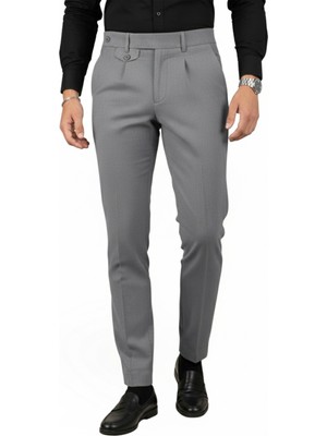 Rizzup Erkek Gri Italyan Kesim Likralı Pileli Şık Kumaş Pantolon – Uzun Dil Kapama 2601021