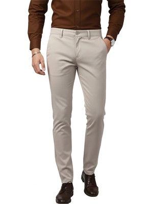 Rizzup Erkek Bej Modern Fit Likralı Kumaş Pantolon Günlük & Ofis Kullanımı 2602020