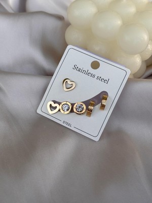 Hercy 316 L Paslanmaz Çelik Minimal Küpe Set | Gold Küpe Set | Minimalist Küpe