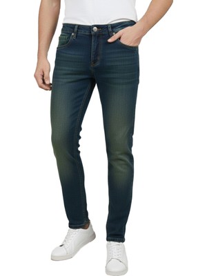 Rizzup Lacivert Taşlanmış Likralı Dar Kesim Kot Pantolon Slim Fit Erkek Jean 2608441