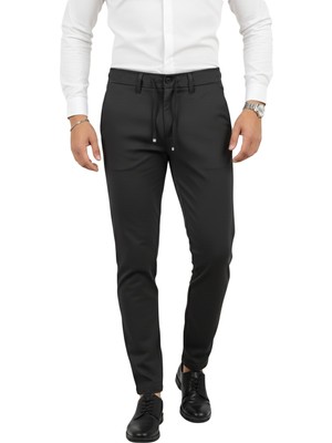 Rizzup Erkek Füme Likralı Beli Lastikli & Ipli Dar Kesim Şık Kumaş Pantolon 2600572