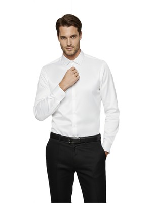 Rizzup Beyaz Slim Fit Erkek Gömlek Kolay Ütülenen Nefes Alan Kumaş, Dört Mevsim Şıklık 2608515