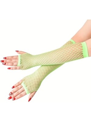 İlkyaz Fashion 80’ler 90’lar Retro Neon Yeşil File Parmaksız Eldiven 26 cm