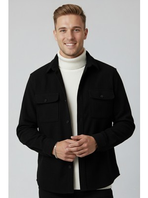 Rizzup Siyah Cepli Likralı Kadife Kumaş Rahat Kesim Erkek Gömlek – Yumuşak Dokulu, Şık Tasarım Gömlek 2600759